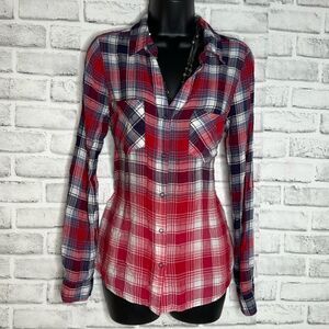 Skies Are Blue Stitch Fix Ombre Button Down Flannel Shirt Plaid Medium